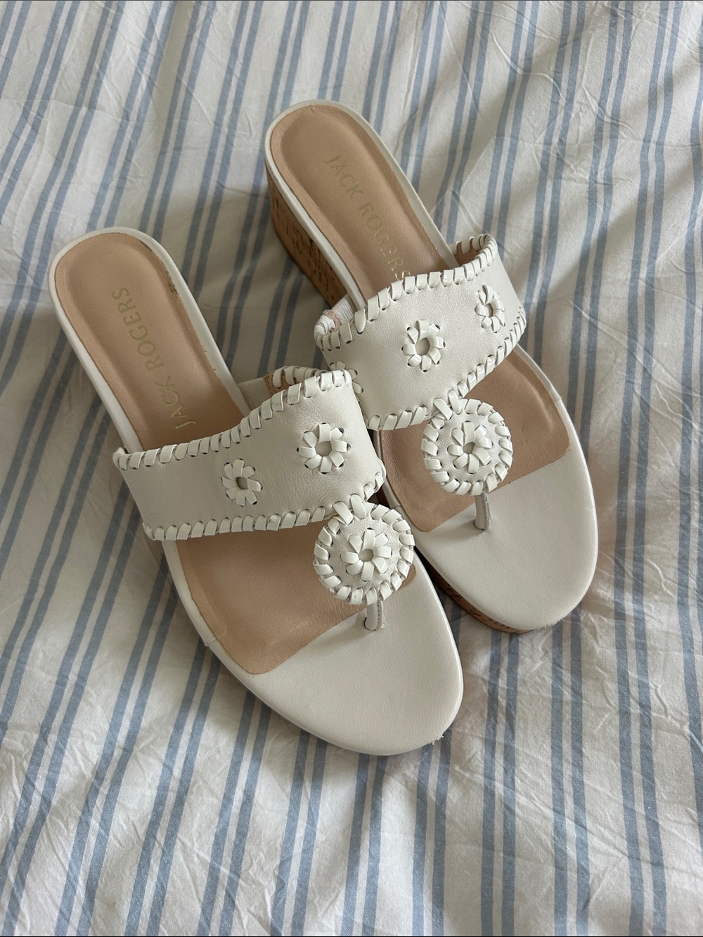 Jack Rogers Women's Jacks Mid Wedge Cork-Leather Heeled Sandal White
